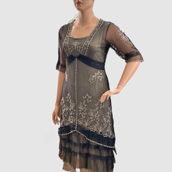 Nataya #2101 “Victorian Lux Lace” Titanic Tea Dress Size 1X Black & Taupe NWOT! - Picture 2 of 16